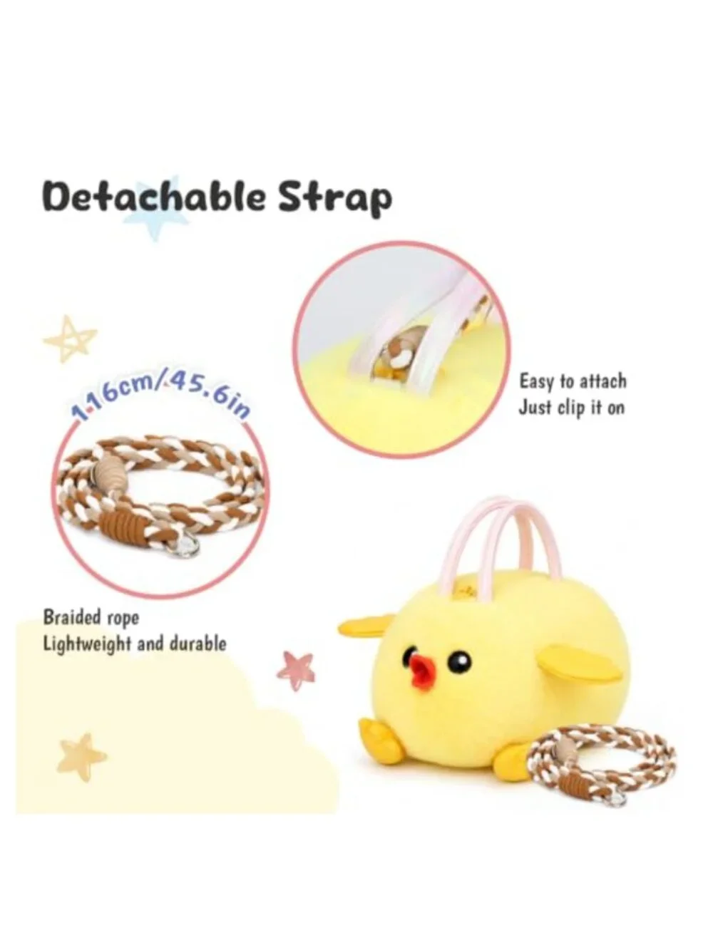Adorable Chicken Plush Crossbody Purse for Kids, Detachable Strap, Lightweight,